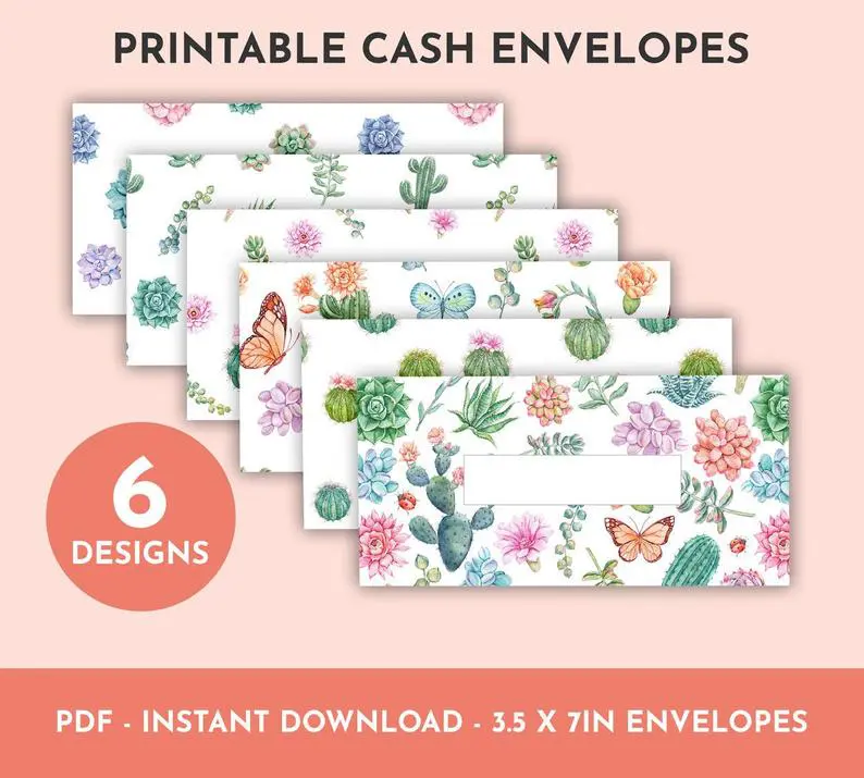 Watercolor Succulents Printable Cash Envelopes