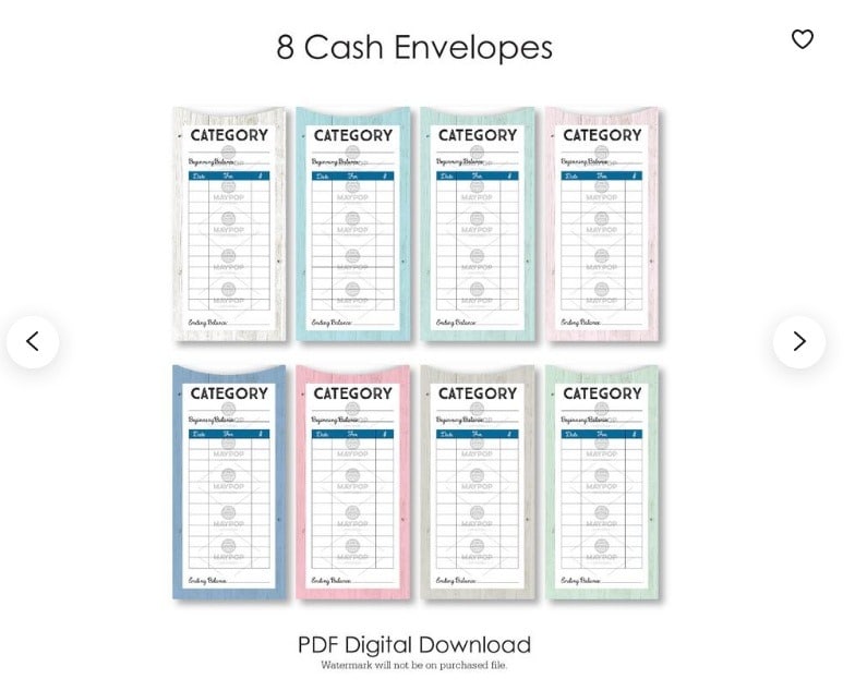 cash envelope categories list