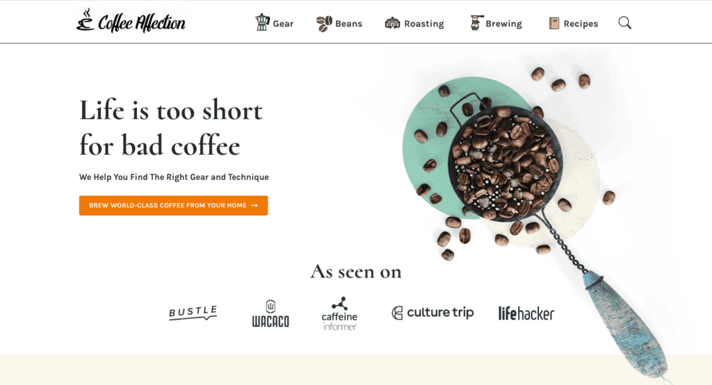 screenshot of coffeeaffection site