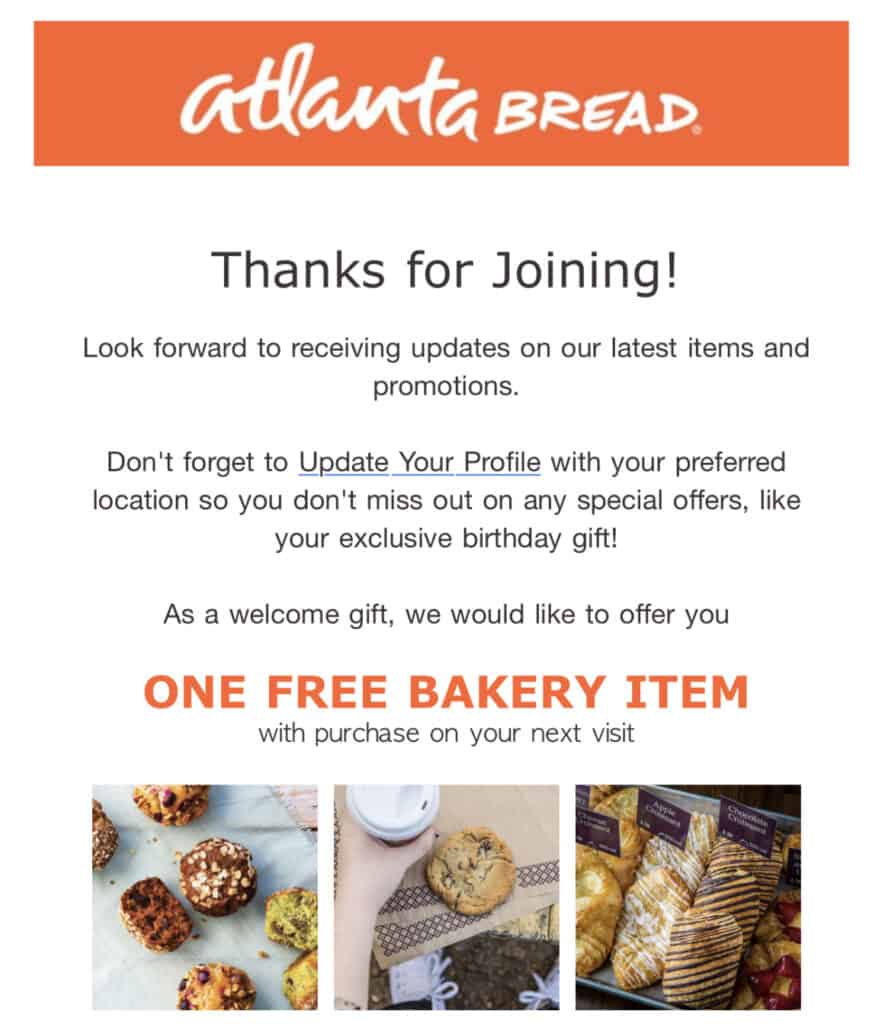 restaurants that offer free food atlanta bread