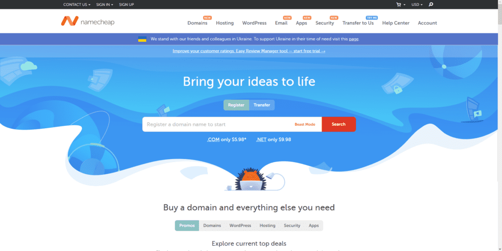 namecheap homepage screenshot