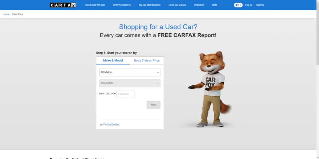 carfax car listings page