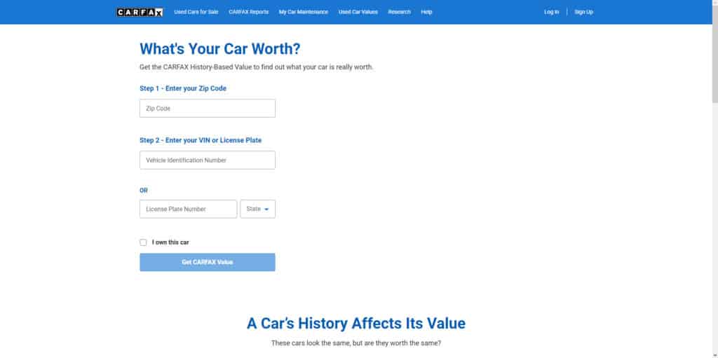 carfax value page