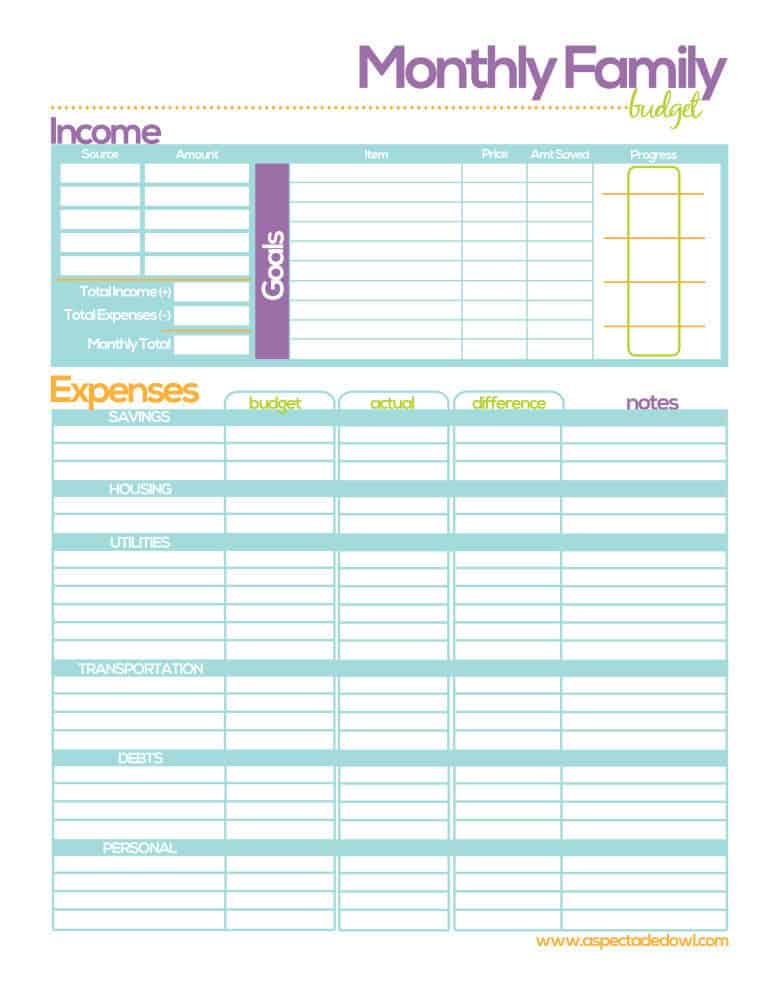 family budget template by spectacled owl