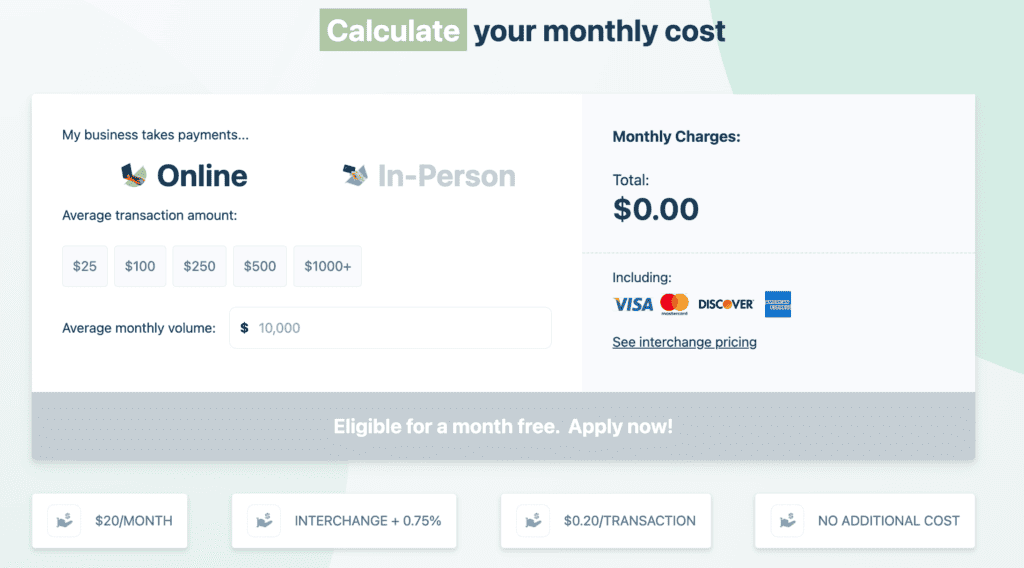 Payline’s transparent pricing monthly cost calculator