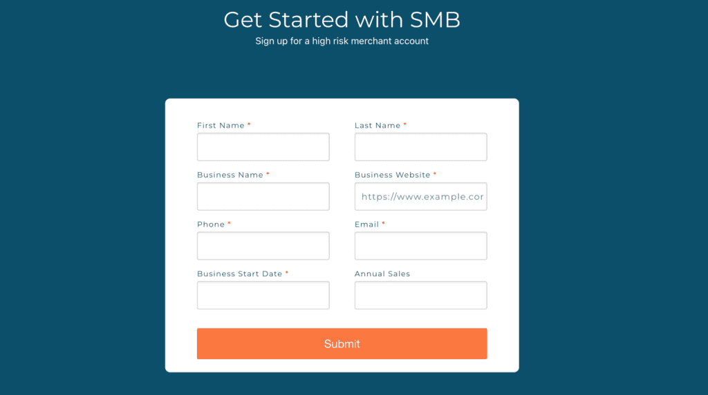 SMB Global sign up page
