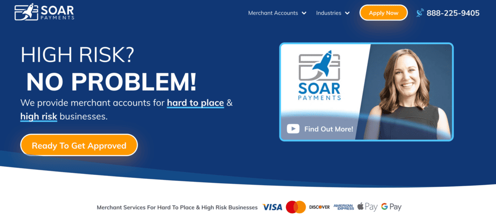 Soar Payments high risk merchant processor homepage
