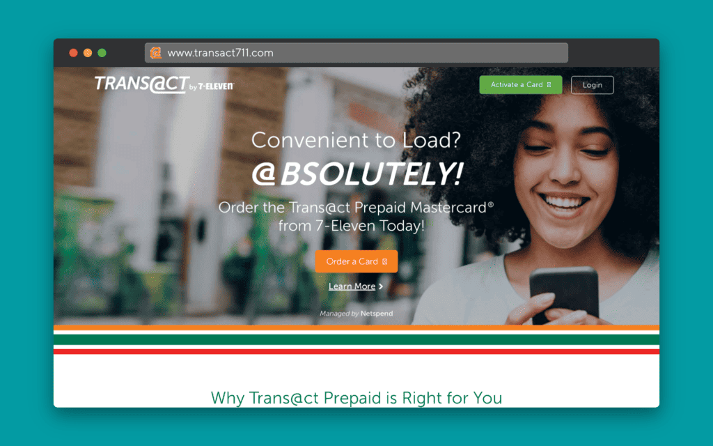 A screenshot of the Transact landing page