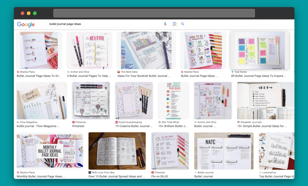 Google image results for “bullet journal page ideas”
